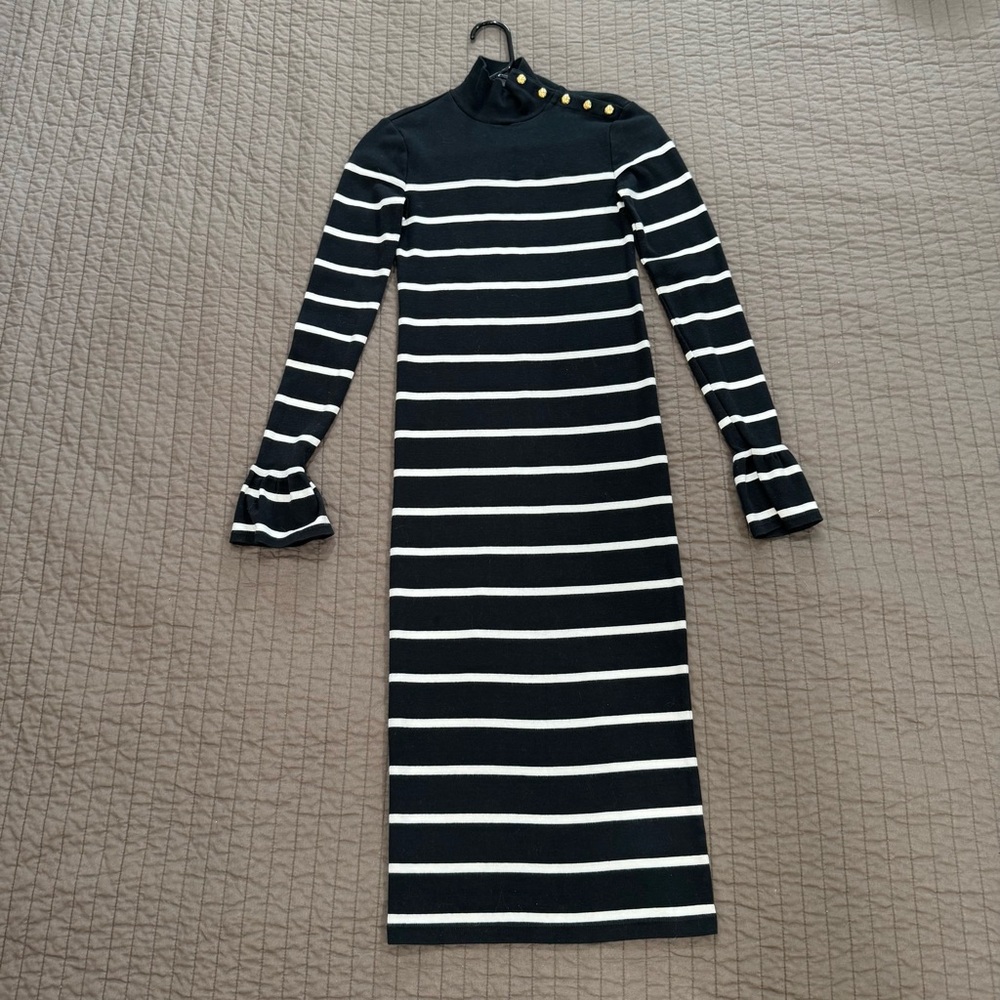 Ralph Lauren Midi Dress w/ White Stripes Classic Gold Buttons knit timeless lux